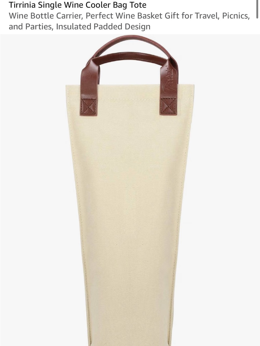 Cream Tote Wine Cooler with Brown Handles